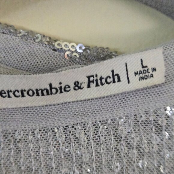 Abercrombie & Fitch Stunning Sequined Silver Blouse Party Holiday Disco Size L - Picture 6 of 7